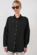 20126 Oversize Keten Gömlek - Siyah resmi